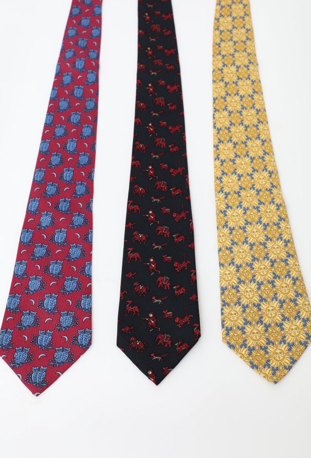 Hermès Trio of Vintage Ties blue, red, black & yellow - 2