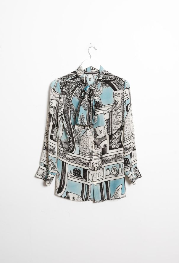 Gucci S/S 2017 Graphic Lavallière Blouse - 6