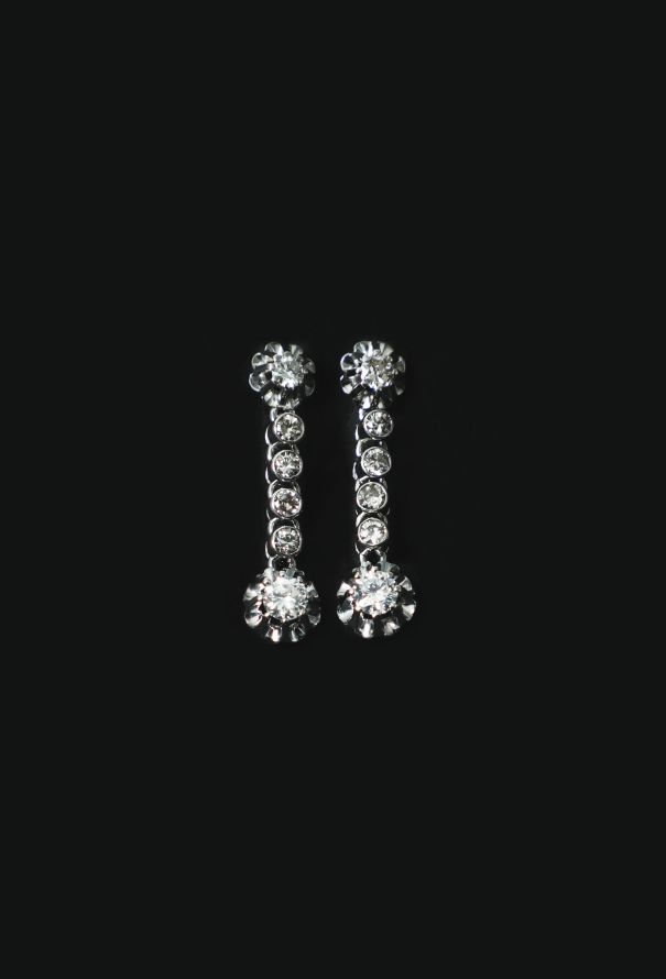 Vintage Fine Jewelry Art Deco 18k Gold and Diamond Sleeper Earrings - 2