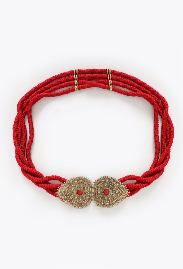 Saint Laurent F/W 1981 Gilded Cabochon Cord Belt - 3