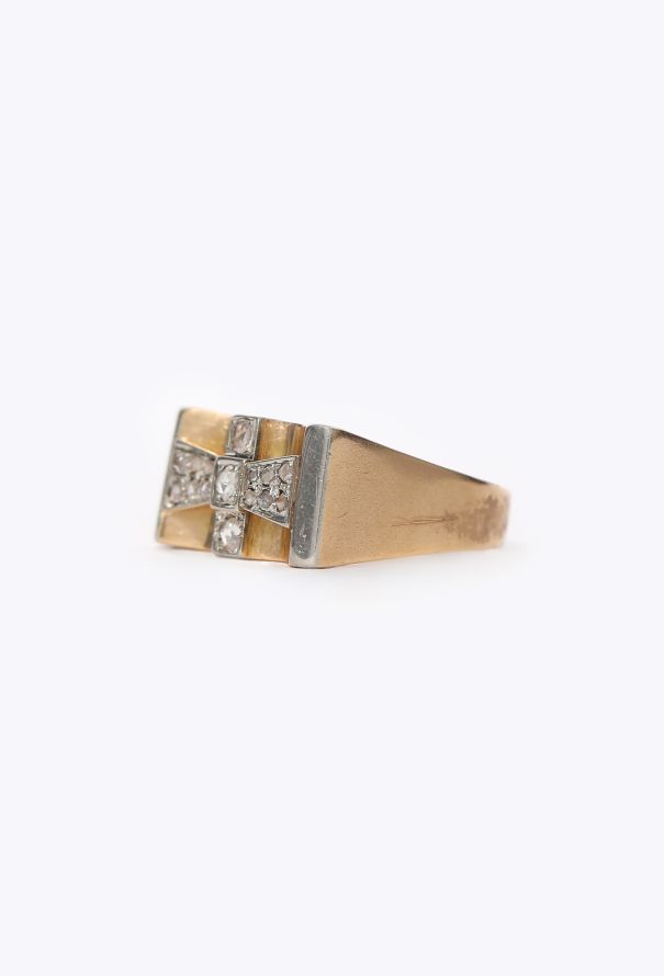Vintage Fine Jewelry 18K Gold & Diamond Tank Ring - 3