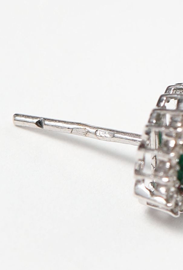 Modern Fine Jewelry 18k White Gold Diamond Halo Earrings with Zambian Emeralds - 5
