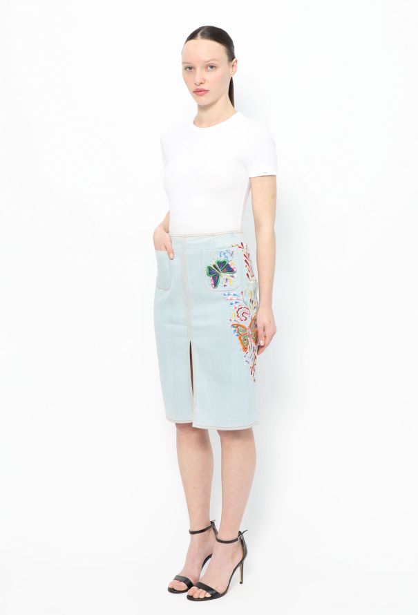 Dior 2002 Butterfly Embellished Denim Skirt - 1