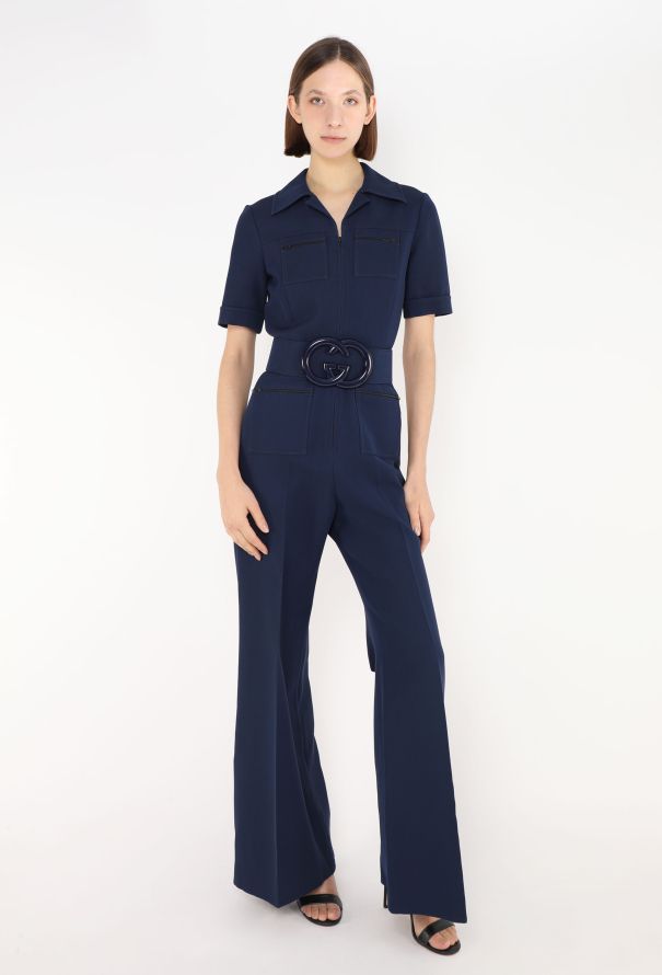 Gucci S/S 2018 Belted 'GG' Jumpsuit Navy - 4