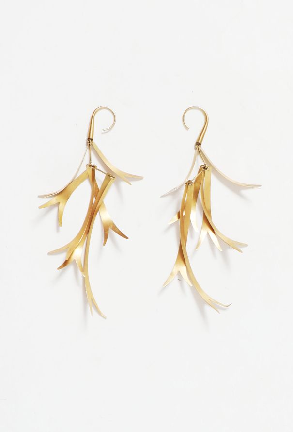 Vintage Fine Jewelry 18k Yellow Gold Leaf Pendant Earrings - 1