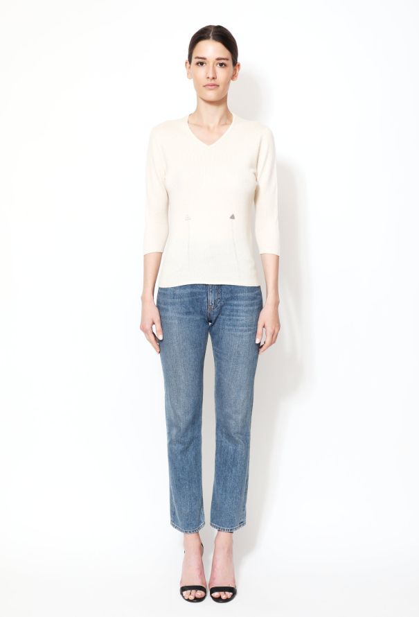 Chanel Cashmere Silk V-Neck Knit Sweater - 2