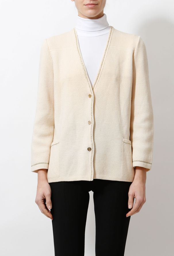Ted Lapidus Metallic Trim Cream Cardigan - 1