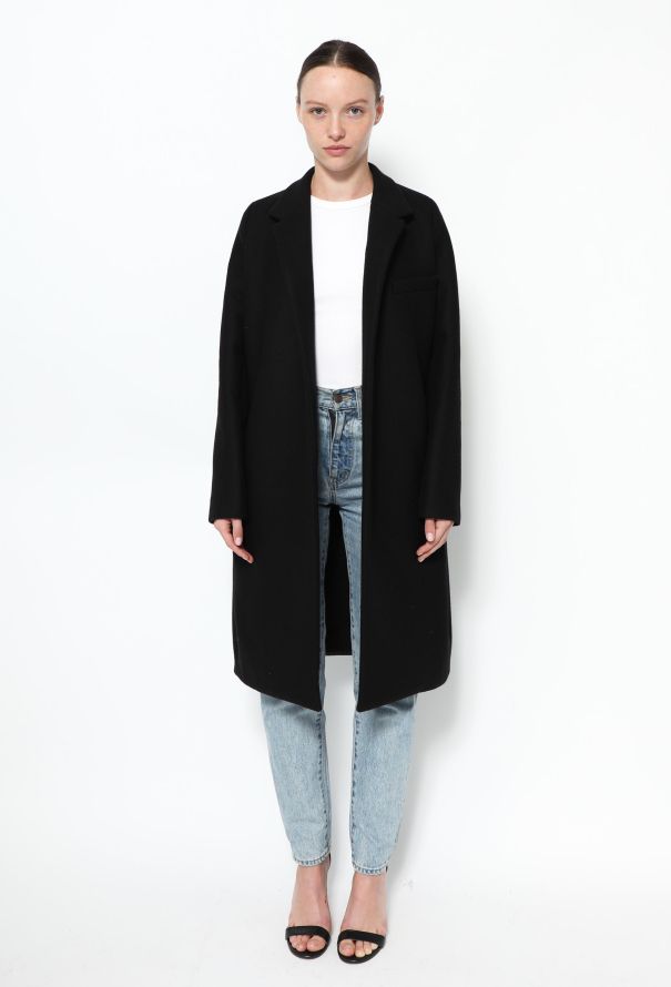 The Row Timeless Wool Crombie Coat Black - 1