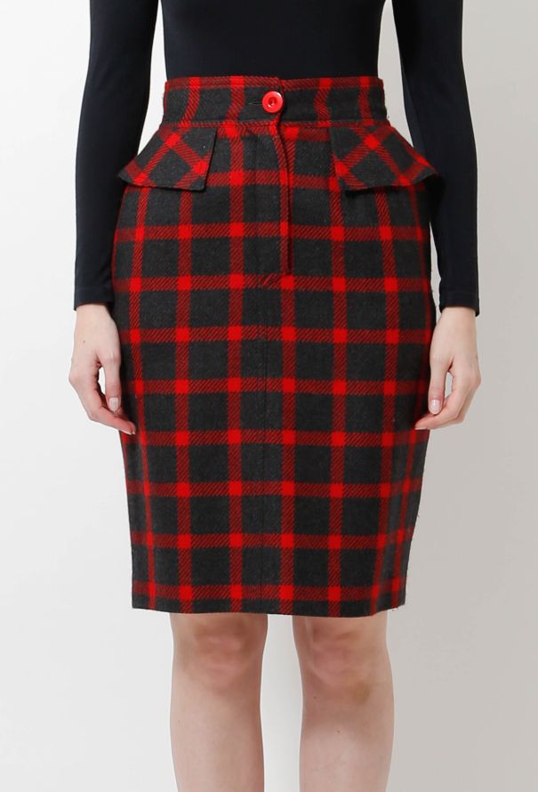 Valentino 90s Checkered Peplum Wool Skirt - 2