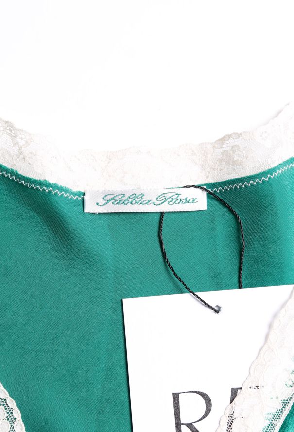 Sabbia Rosa  Lace Trim Silk Slip Dress Green - 4