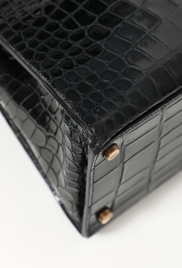 Hermès '50s Bleu Nuit Porosus Kelly Sellier 32 - 8