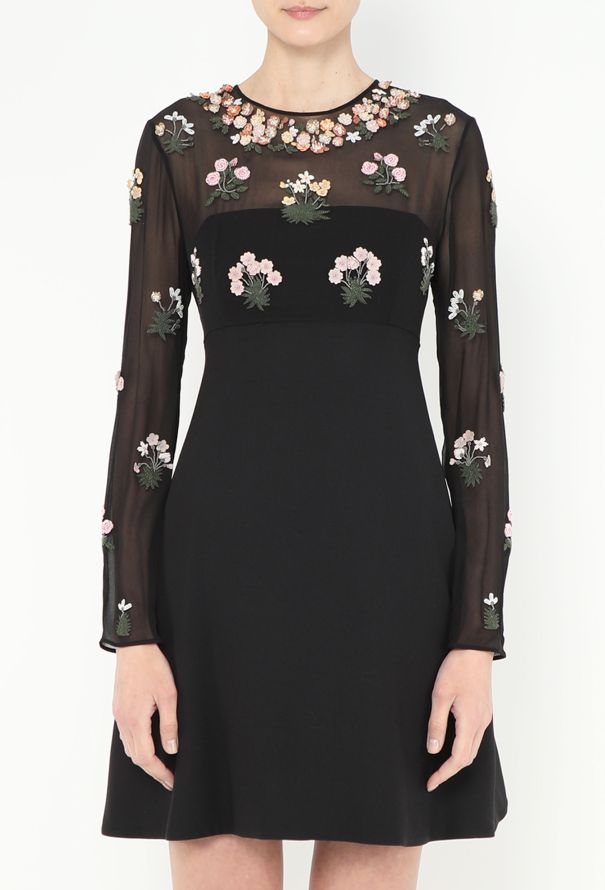 Valentino Floral Beaded A-Line Dress - 2