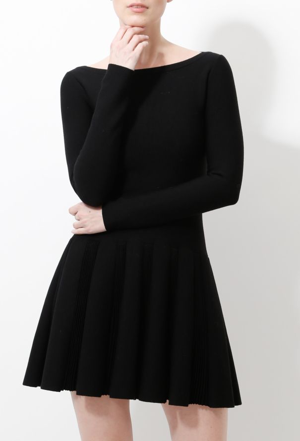 Alaïa Classic Knit Pleated Skater Dress - 1