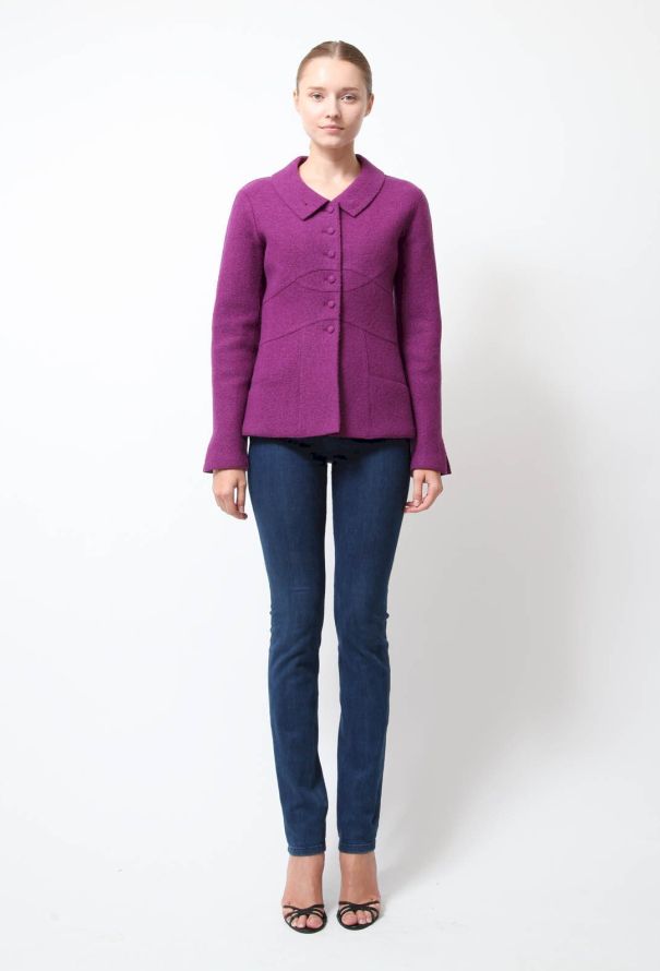 Chanel 90s Purple Felt Jacket - 3