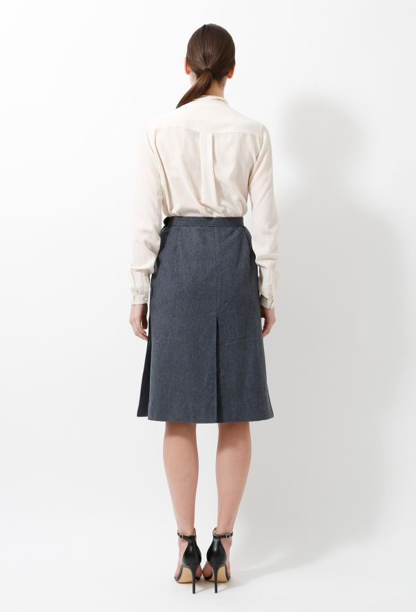 Saint Laurent 70s Slitted Grey Wool Skirt - 4