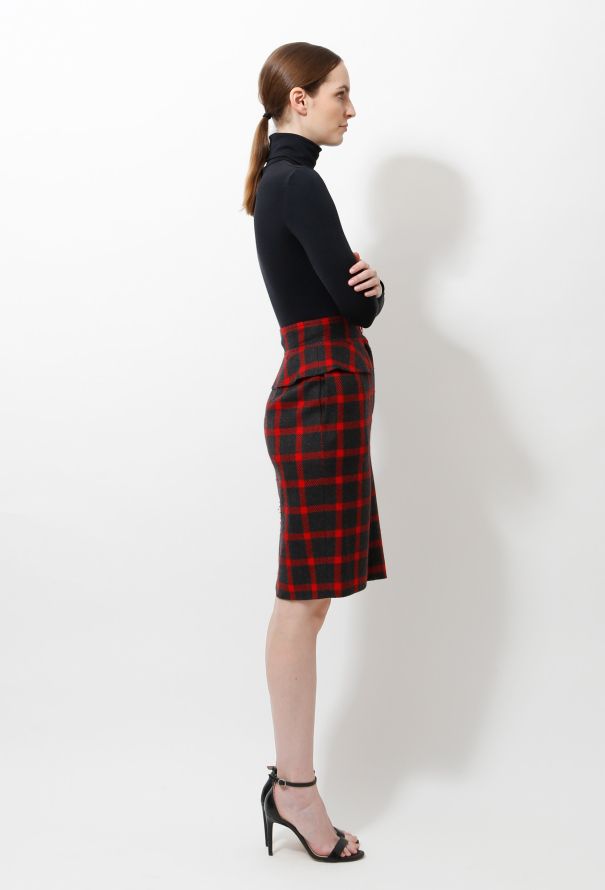 Valentino 90s Checkered Peplum Wool Skirt - 3