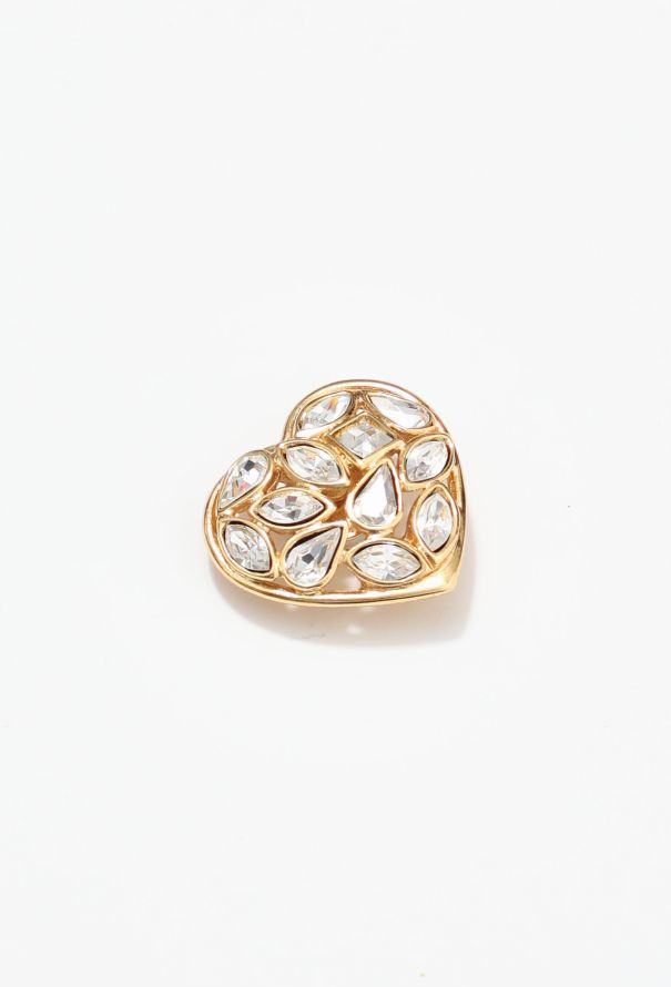 Saint Laurent Vintage Embellished Faceted Heart Pin - 2