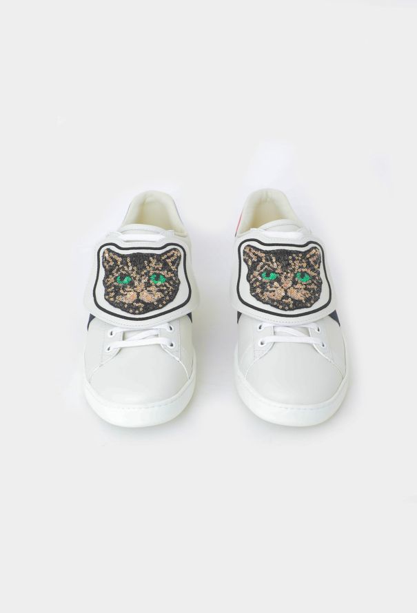 Gucci Embellished Ace Cat Sneakers - 3