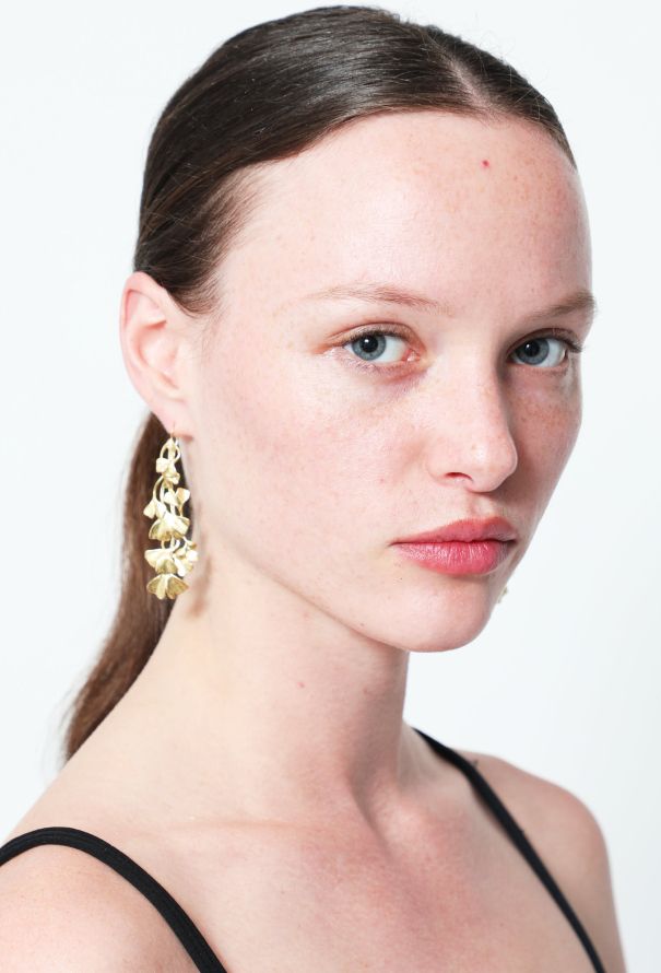 Vintage Fine Jewelry 18k Yellow Gold Ginkgo Leaf Earrings - 2