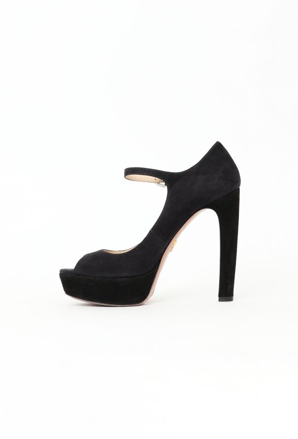 Prada Beveled Suede Platform Heels - 4
