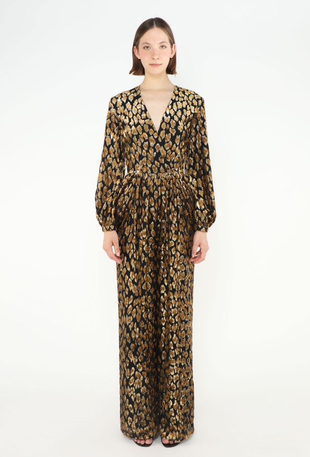 Valentino 2019 Brocade Leopard Chiffon Jumpsuit - 3