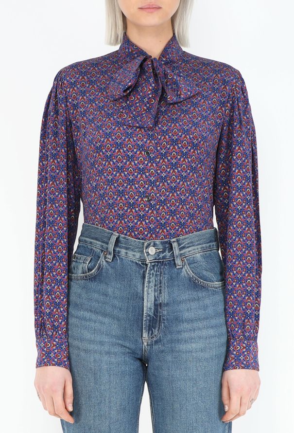 Saint Laurent '70s Printed Silk Lavallière Blouse - 1