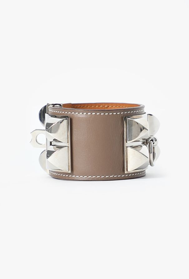 Hermès Taupe Leather Médor Cuff, 2008 - 5