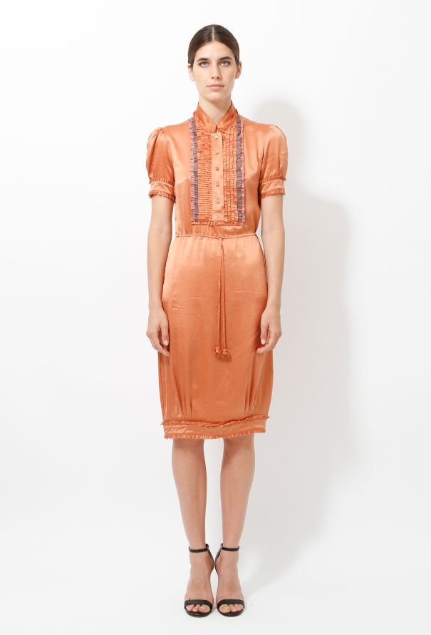 Saint Laurent Fringe Trim Satin Dress - 1