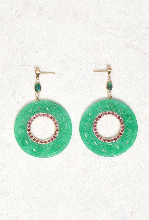 Vintage Fine Jewelry 18k Yellow Gold & Jade Earrings - 6