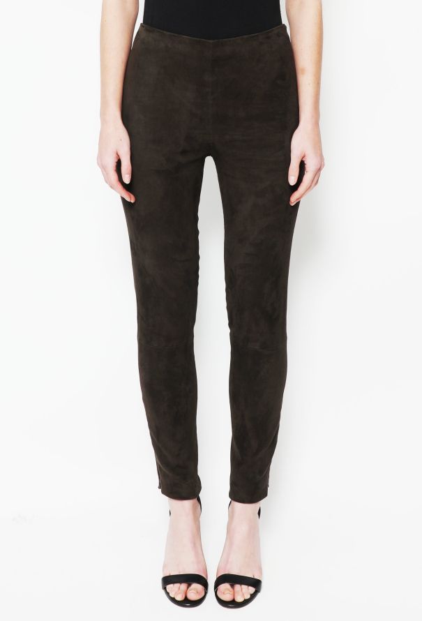 The Row Khaki 'Moto' Suede Trousers - 2