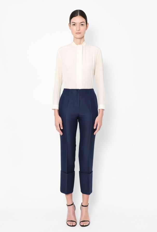 Céline Navy Crepe Cuffed Trousers - 1