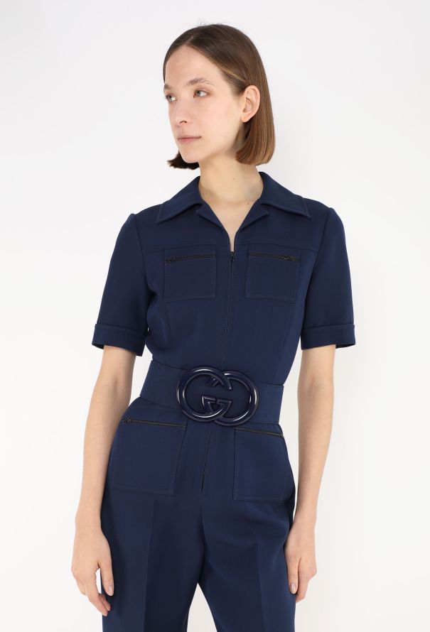 Gucci S/S 2018 Belted 'GG' Jumpsuit Navy - 3