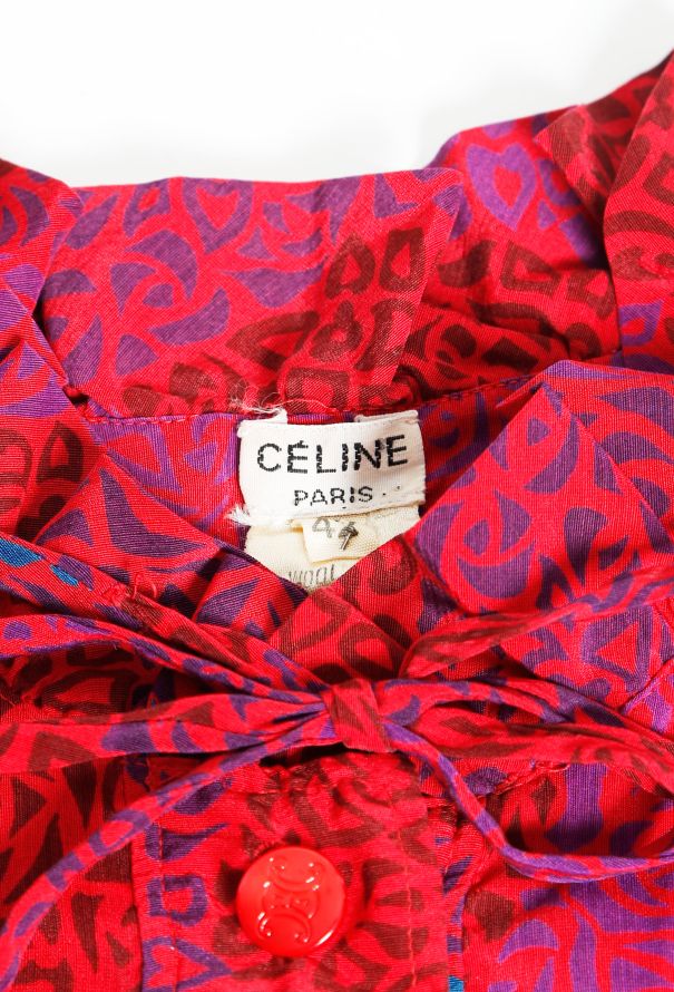 Céline 70s Ruffled Tie Graphic Silk Dress - 4