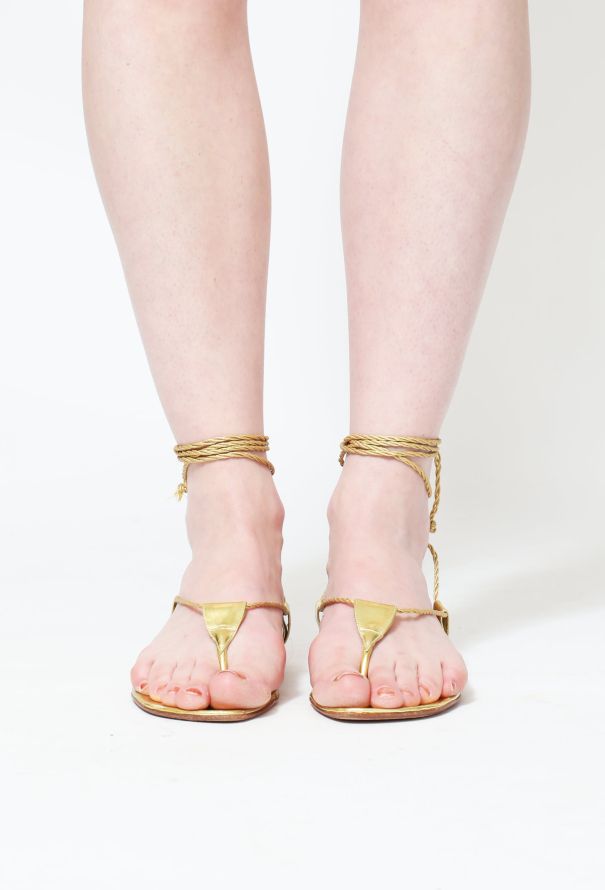 Manolo Blahnik Metallic Lace-Up Sandals - 4