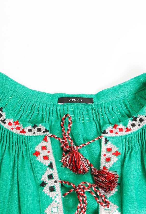 Vita Kin Embroidered Linen Tassel Tunic – Green - 4