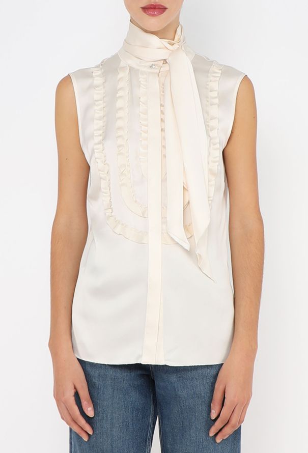 Chanel Ruffled Silk Lavallière Ivory Blouse - 2006 - 2