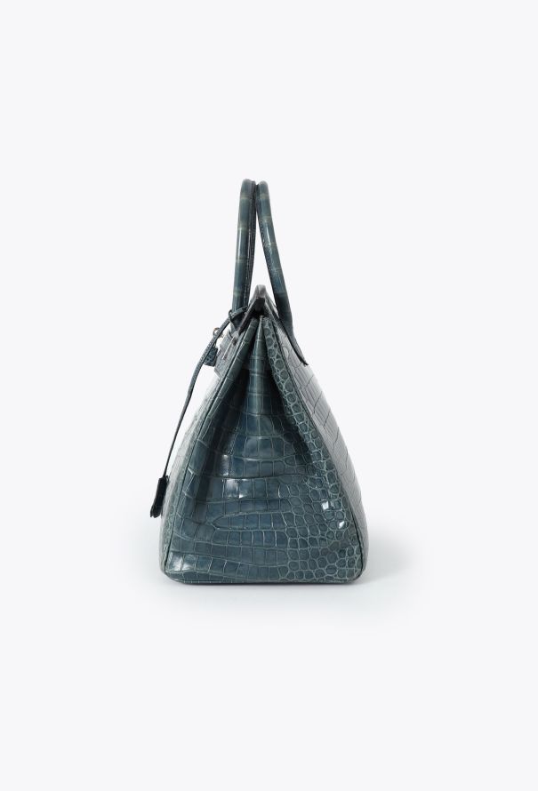 Hermès RARE 2005 Bleu Brighton Porosus Birkin 35 - 4