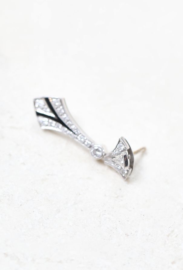 Vintage Fine Jewelry Art Deco 18k Gold & Diamond Pendant Earrings - 3