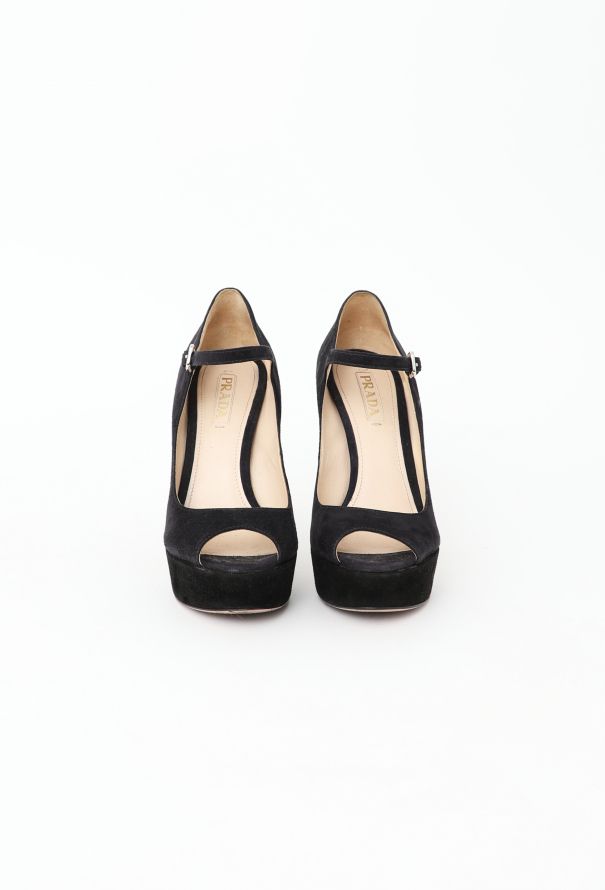 Prada Beveled Suede Platform Heels - 3