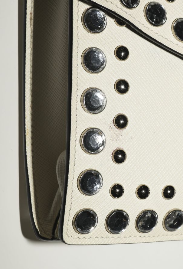 Prada Studded Saffiano Sound Satchel Bag - 14