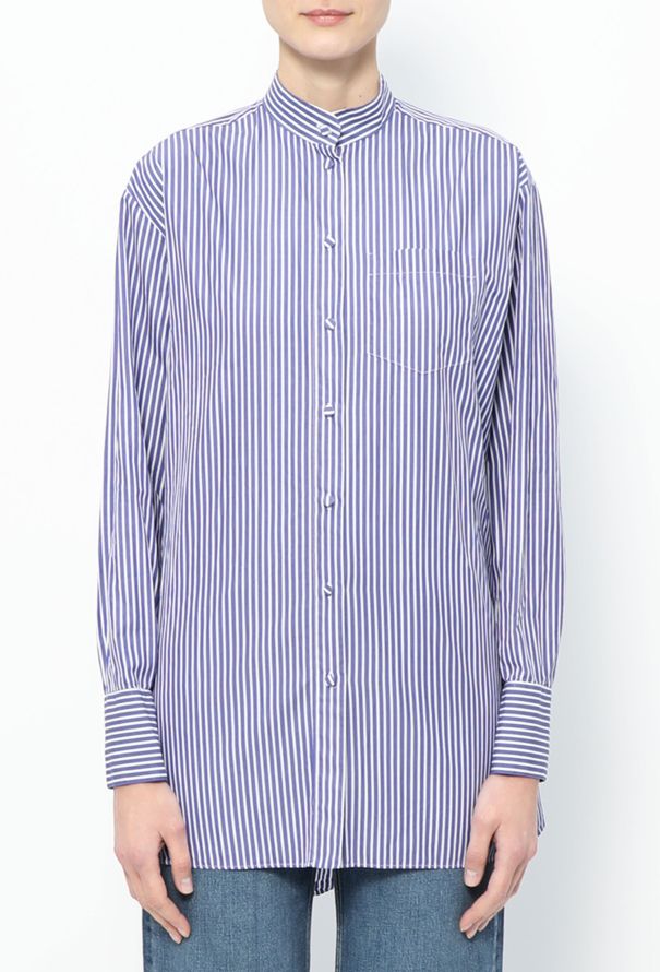 Valentino Collarless Striped Cotton Tunic - 1