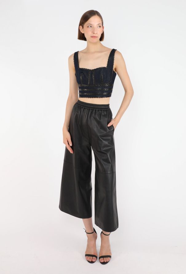 Alaïa Denim Leather Trim Bralette - 3