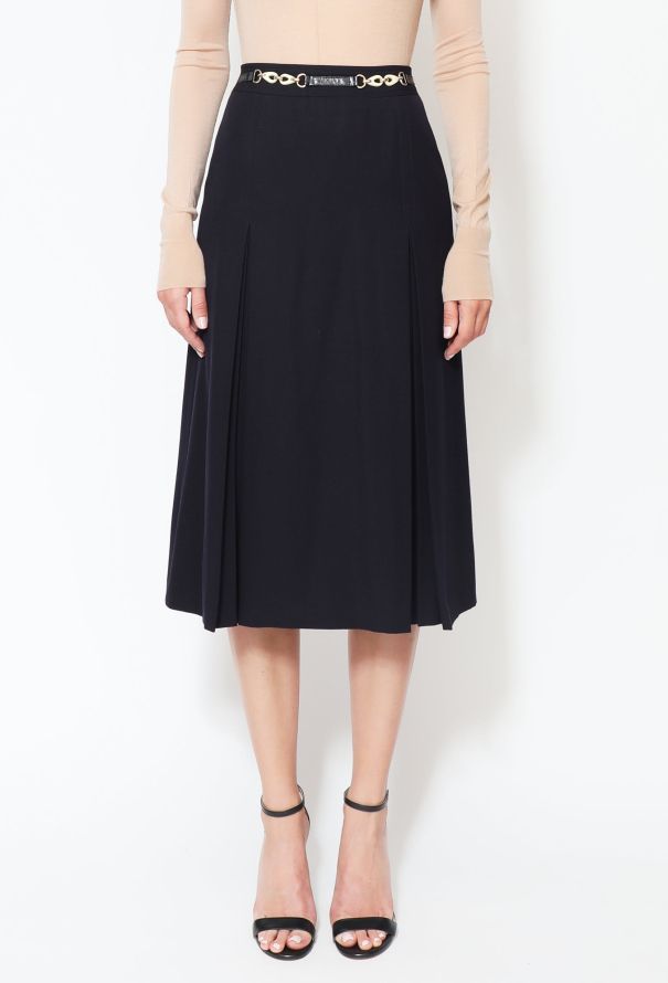 Céline Vintage Chainlink Twill Slit Skirt - 2