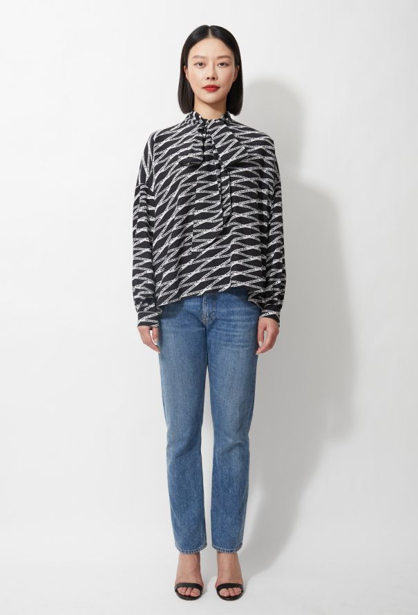 Balenciaga 2019 Logo Printed Lavallière Blouse - 3