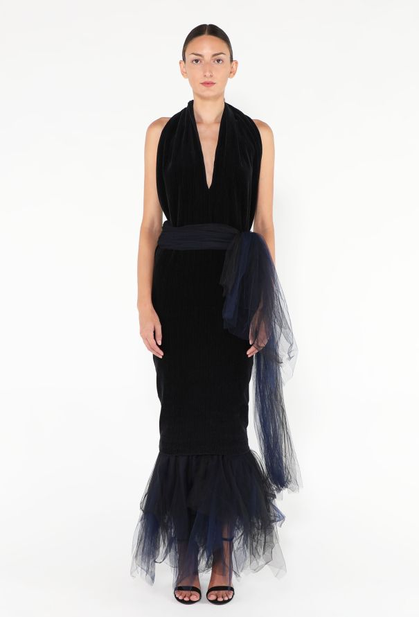 Romeo Gigli '90s Tulle Belted Corduroy Gown - 2