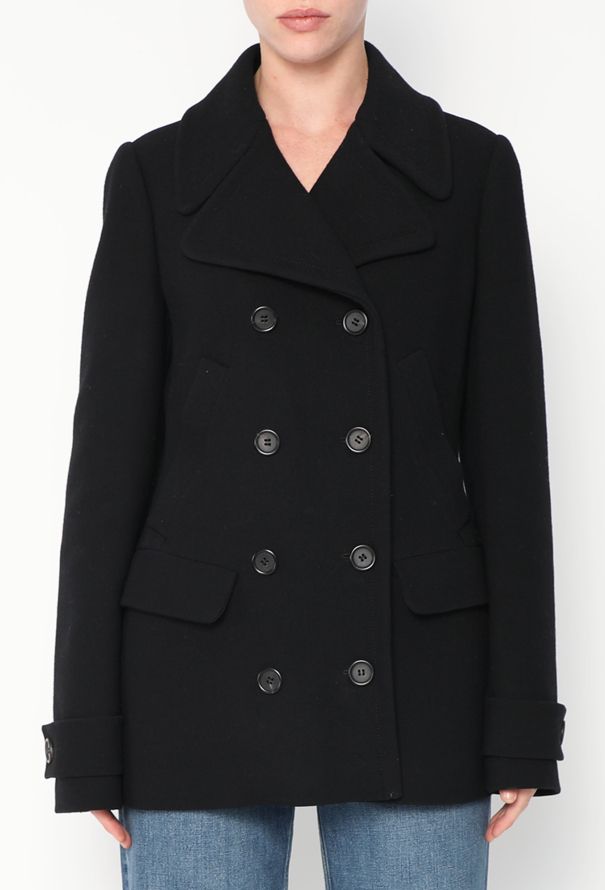 Prada Black Double-Breasted Wool Peacoat - 1