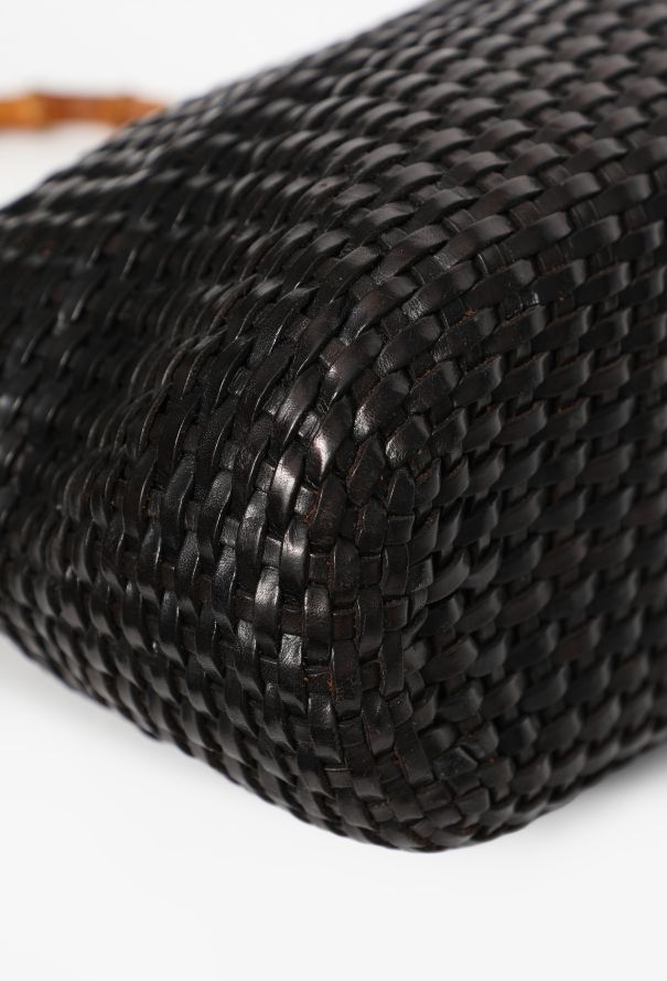 Gucci Vintage Black Bamboo Woven Leather Bag - 11
