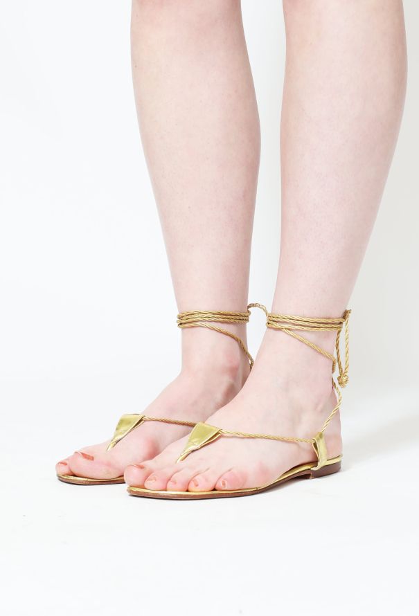 Manolo Blahnik Metallic Lace-Up Sandals - 5