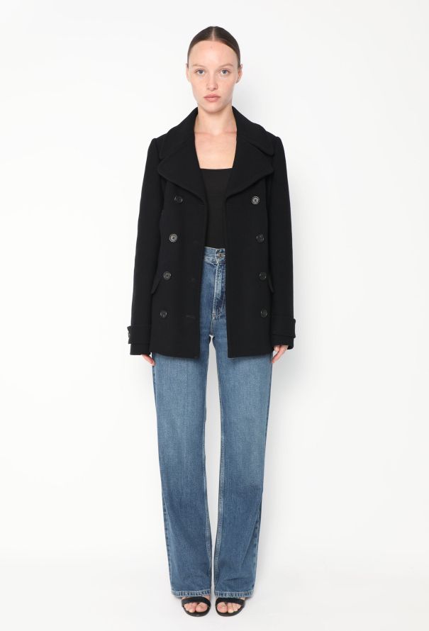 Prada Black Double-Breasted Wool Peacoat - 2