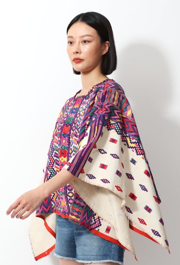 World Treasures Vintage Embroidered Mexican Poncho - 1